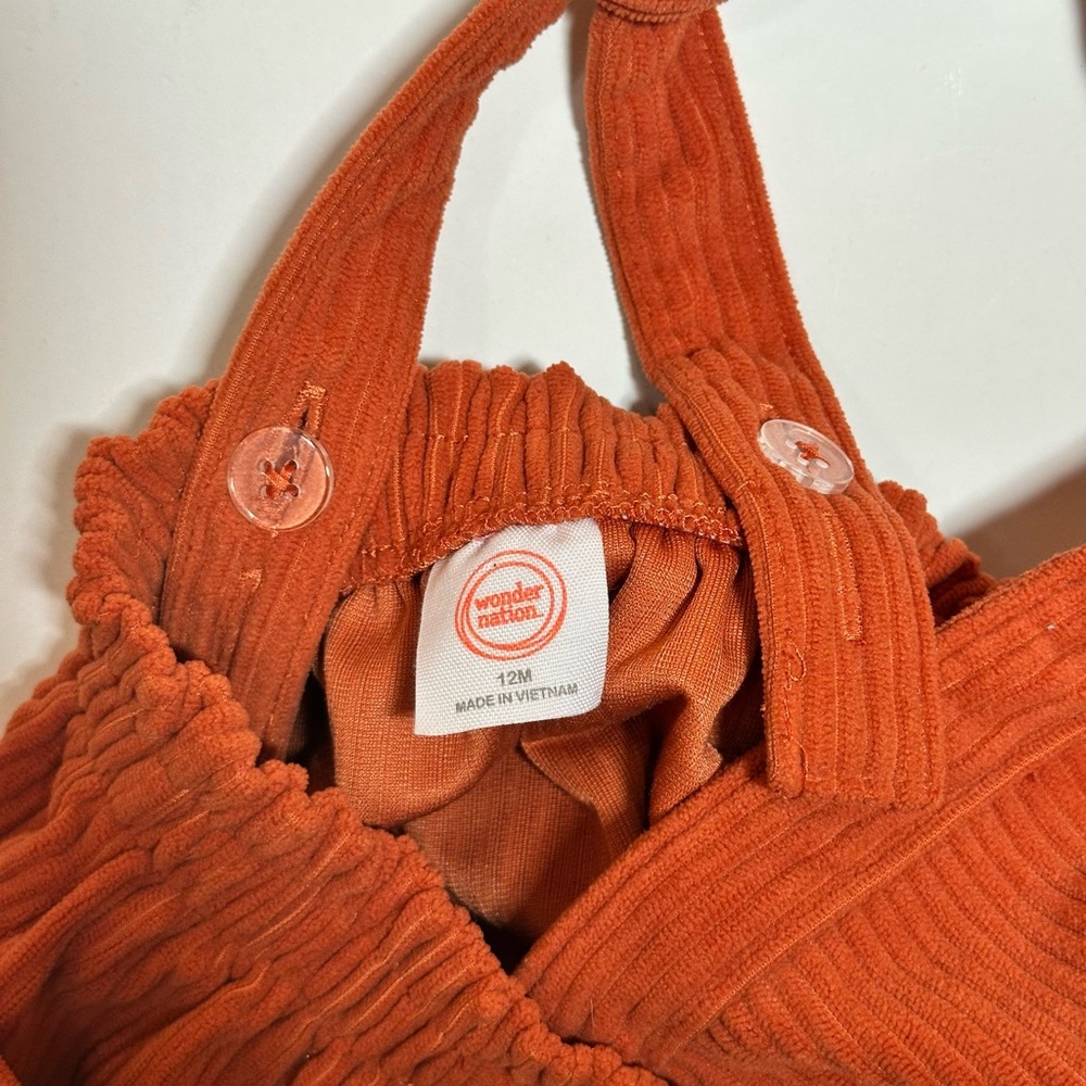 Wonder Nation Baby Girl Orange/Brown Corduroy Overall Dress Size 12M - Picture 8 of 8